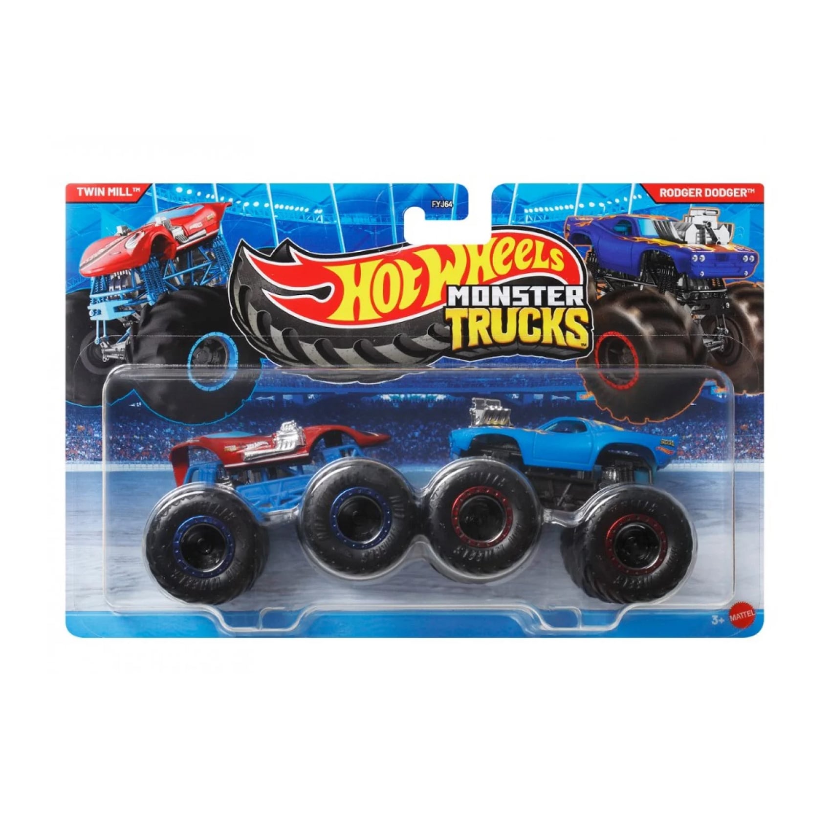 Набір машинок-позашляховиків Hot Wheels Monster Trucks Mill/Rodger Dodger, синя та червона, від 3 років (FYJ64)